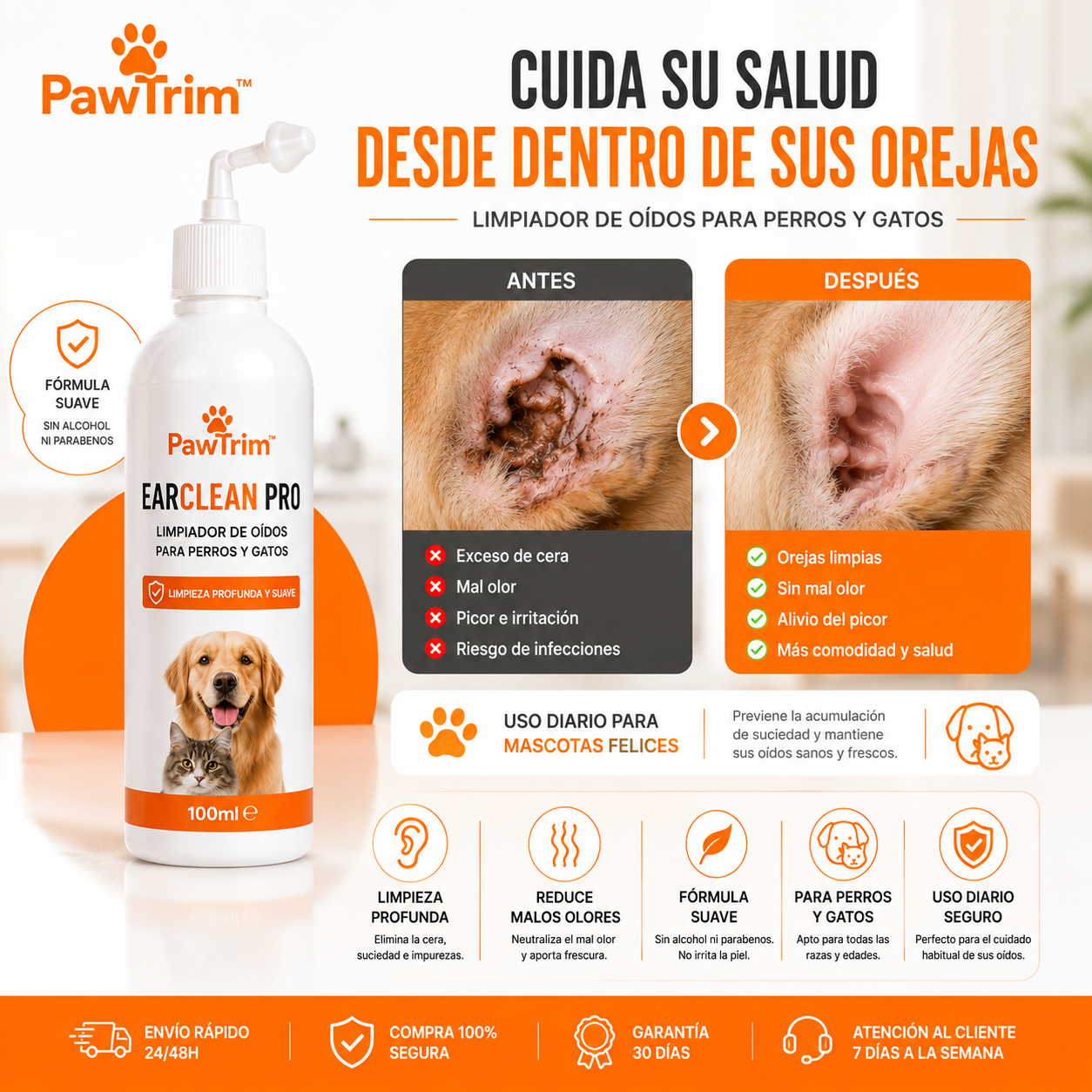 PawTrim™ EarClean Pro | Limpiador de Oídos para Perros y Gatos